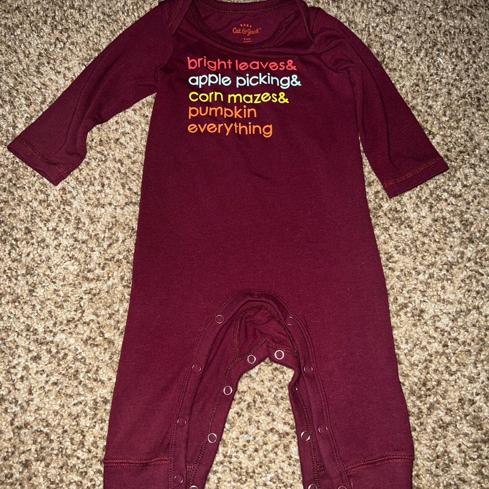 Cat & Jack Burgundy Kids One Piece with Colorful Text